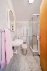 a bathroom with a sink and a toilet and a shower at One-Bedroom Apartment in Ljubac I in Krneša