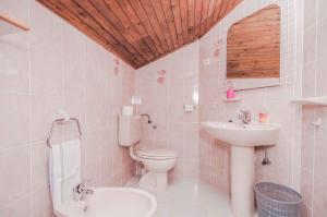 a bathroom with a toilet and a sink and a mirror at Apartments in Mali Losinj 14985C in Mali Lošinj