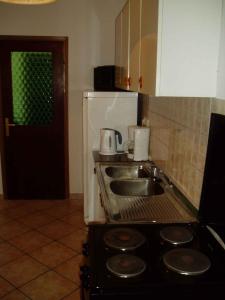 a kitchen with a sink and a stove top oven at Two-Bedroom Apartment in Senj I in Nehaj