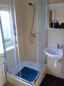 a bathroom with a shower and a sink at Apartment in Balatonmariafürdo 19405 in Balatonmáriafürdő