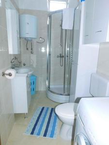uma casa de banho com um chuveiro, um WC e um lavatório. em Apartment in Bribir 15269 em Kričina