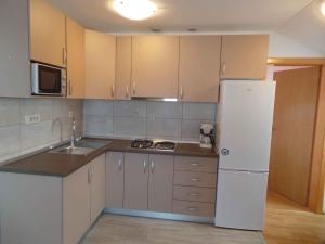 a kitchen with a white refrigerator and a sink at Apartment Crikvenica, Vinodol 8 in Crikvenica