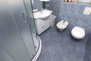 a bathroom with a shower and a sink and a toilet at Apartment Slatine 6 in Trogir