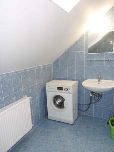 a bathroom with a washing machine and a sink at Apartment Balatonfenyves/Balaton 18408 in Balatonfenyves