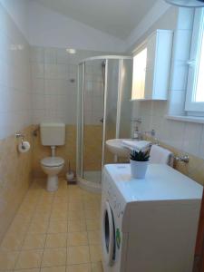 a bathroom with a washing machine and a sink at Apartment Liznjan 2 in Ližnjan