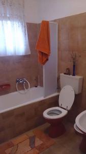 uma casa de banho com um WC, uma banheira e um lavatório. em Apartment Privlaka 5 em Privlaka