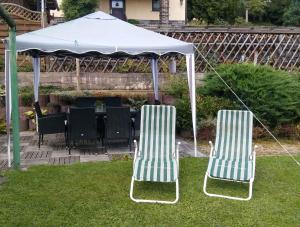two chairs and a table under a gazebo at Apartment in Wutha-Farnroda 3178 in Mosbach