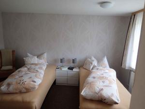 1 Schlafzimmer mit 2 Betten und einem Tisch mit einem Stuhl in der Unterkunft Apartment in Wutha-Farnroda 3178 in Mosbach