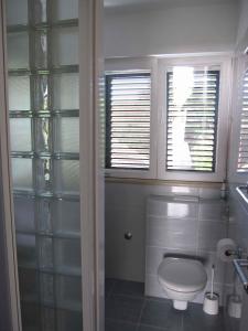 ein Badezimmer mit WC und zwei Fenstern in der Unterkunft Apartment in Supetar/Insel Brac 5905 in Supetar