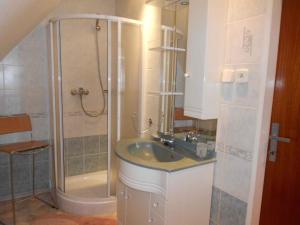 a bathroom with a sink and a shower at Holiday home in Dolni Dvur 2374 in Dolni Dvur