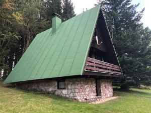 un edificio con techo verde en un campo en Holiday home Strazne - Riesengebirge 2326, en Strážné