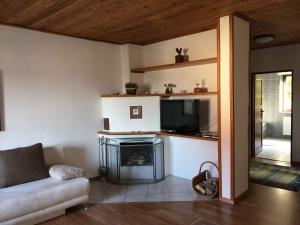 a living room with a couch and a television at Apartment Harrachov 10 in Harrachov