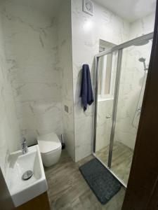 een badkamer met douche, toilet en wastafel bij Gzira two-bedroom Apartment in Il-Gżira