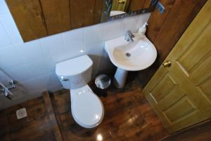 La salle de bains est pourvue de toilettes et d'un lavabo. dans l'établissement Lodge Casa Vieja, à Curanipe