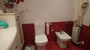 La petite salle de bains est pourvue de toilettes et d'un lavabo. dans l'établissement Katorse, à Bermeo