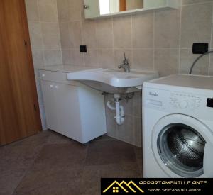 a bathroom with a sink and a washing machine at Appartamenti Le Ante in Santo Stefano di Cadore