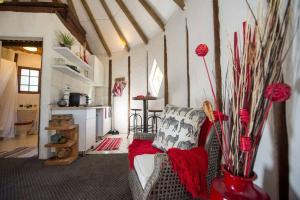 維德尼斯的住宿－The Rondi Hosted by Heritage Accommodation，客厅配有一张带红色毯子的沙发