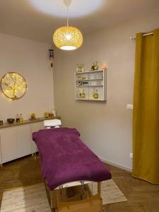 a room with a purple bench in a room at La Chambre de Veyrines in Mérignac