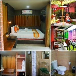 eine Collage aus vier Bildern eines Hotelzimmers in der Unterkunft Amazon Resort in Surat Thani