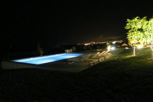 a swimming pool at night with lights at Guava Azores in Ribeira das Tainhas
