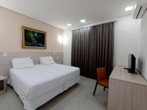 a bedroom with a bed and a television and a desk at Hotel Manacá in Sacramento