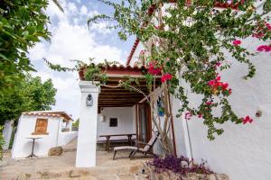 un patio de una casa con flores rosas en Villa Historica, en San Miguel de Balansat
