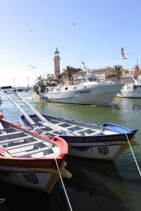 a group of boats docked in the water at Hôtel Restaurant Splendid Camargue in Le Grau-du-Roi