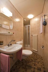 a bathroom with a sink and a toilet at Hotel Al Lago in Vogorno