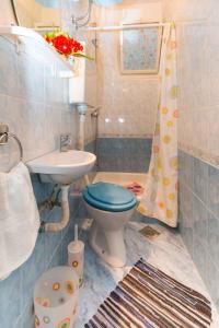 a bathroom with a blue toilet and a sink at Apartments in Kraljevica 33251 in Kraljevica