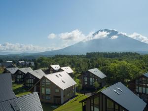 an aerial view of a residential neighborhood with a mountain at The Orchards Niseko in Kutchan