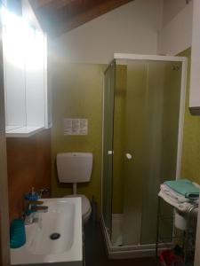 a bathroom with a shower and a toilet and a sink at Mansarda Arel in Turin