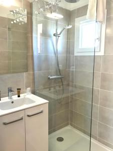 a bathroom with a shower and a sink at Le Maset in Saintes-Maries-de-la-Mer