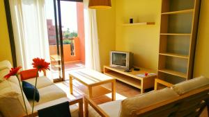 salon z kanapą i telewizorem w obiekcie Apartamentos Sotavento - Playa La Tejita - El Médano w mieście El Médano