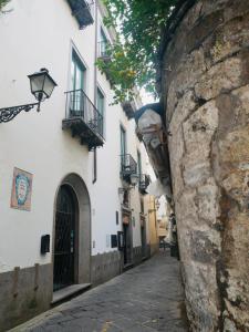 eine Gasse in einer Stadt mit einer Steinmauer in der Unterkunft Antico Palazzo Scala in Sorrent