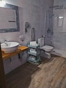 a bathroom with a sink and a toilet at La Lagareta de Olivia in Trevejo