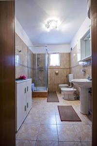 a bathroom with a shower and a toilet and a sink at Apartment in Rovinj/Istrien 11561 in Štanga