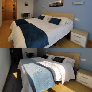 2 fotos de un dormitorio con 2 camas en Pension Joakina, en San Sebastián