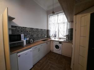a kitchen with a washer and dryer in it at Сьоме Небо in Lviv