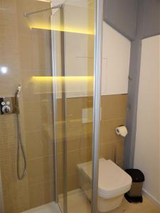 y baño con ducha y aseo. en Speicher Residenz Barth E3 App 4, en Barth