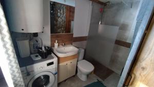 a small bathroom with a toilet and a sink at Podlaskie Żuczki in Żuki +20 photos