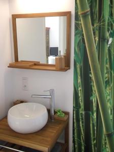een badkamer met een wastafel en een spiegel bij L'Islo Bamboo in Saumane-de-Vaucluse