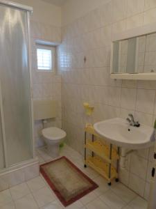a bathroom with a sink and a toilet and a shower at Apartments & Rooms Karmela in Banjol
