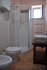 e bagno con doccia, servizi igienici e lavandino. di Apartment Umbertide 2 a Niccone