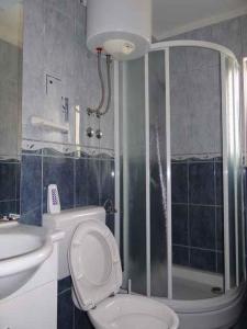 a bathroom with a shower and a toilet and a sink at Apartment Okrug Gornji 32 in Trogir