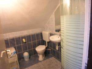 une petite salle de bain avec toilettes et lavabo dans l'établissement Holiday home in Balatonmariafürdo 19426, à Balatonmáriafürdő 7 autres photos