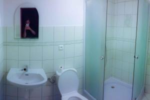 a bathroom with a toilet and a sink at Apartment Rokytnice nad Jizerou 6 in Hranice