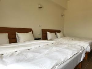 dwa łóżka siedzące obok siebie w pokoju w obiekcie Furutasou B&B w mieście Fenglin