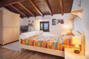 um quarto com uma cama e uma televisão em Casale San Michele em Malcesine