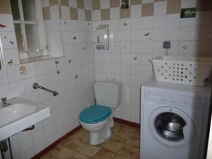 a bathroom with a toilet and a washing machine at Domaine de Pratulo in Cléden-Poher +38 photos