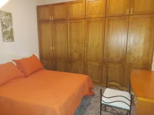 1 dormitorio con 1 cama y armarios de madera en Casa Mari Carmen, en Adeje